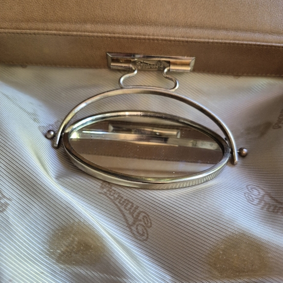 Vintage Francois Tan Leather Handbag Purse with‎ Interior Mirror Made in USA - Picture 8 of 13